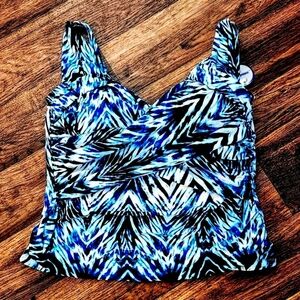 Swimsuits for All Tankini Top Blue Tropical Print Size 18 NEW WITH TAGS